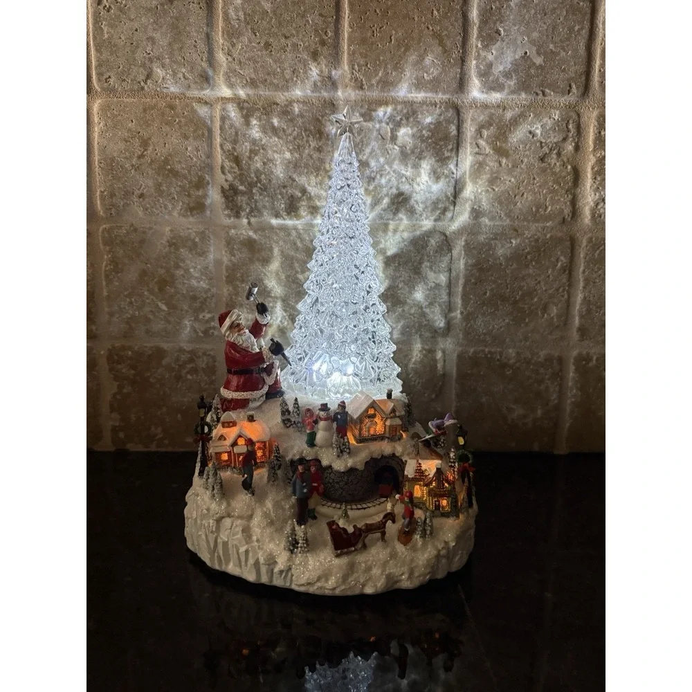 Icy Craft Christmas Tree LED Musical Scene Santa Trains 8 Songs Motion Decor NEW